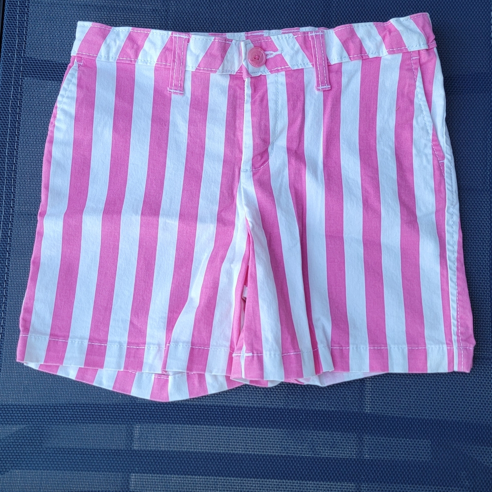 Kids Pink and White Striped Shorts Adjustable Waist Sz 12